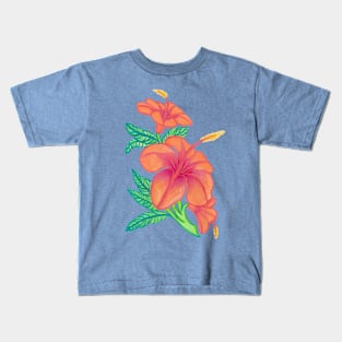 Orange Hibiscus Flowers Kids T-Shirt